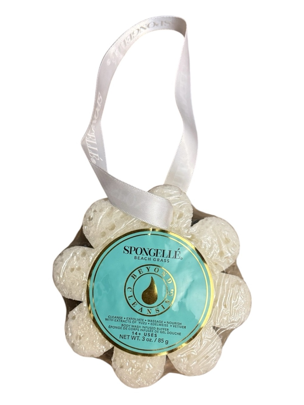 Spongelle Beach Grass Shower Sponge - White with Aqua Label